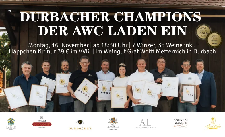Durbacher Champions  der AWC laden ein, Manger & boire / Dégustation de vins, Gräflich Wolff Metternich'sches Weingut