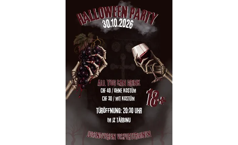 ALL-YOU-CAN-DRINK Halloweenparty, Soirées & Fêtes / Halloween, Jugendzentrum Visperterminen