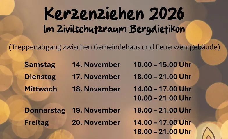 Kerzenziehen in Bergdietikon, Loisirs & Excursions / Autres événements, Zivilschutzanlage Bergdietikon