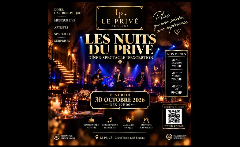 DÎNER-SPECTACLE D’EXCEPTION - 30 Octobre, Manger & boire / Dîner à thème, Le Privé