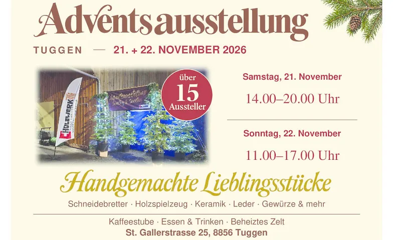 4. Adventsausstellung Tuggen – Handgemachte Lieblingsstücke, Marchés / Marché de Noël, 4. Adventsausstellung Tuggen