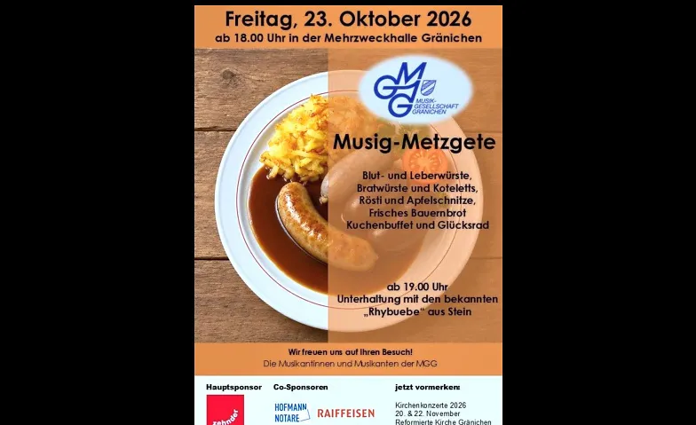 Musig-Metzgete MG Gränichen, Essen & Trinken / Dinner-Event, Mehrzweckhalle Gränichen