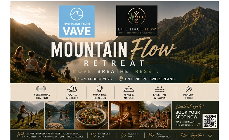 Sa 01. August 2026 Book ad placement for your event Book now Mountain Flow Retreat 1.-2.8.2026 Projekt Sihlsee Haus, Unteriberg (CH)