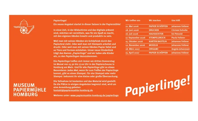 Kinderclub "Papierlinge" - Thema Stempeldruck Museum Papierm&uuml;hle Homburg, Gartenstra&szlig;e 11, 97855 Triefenstein Tickets