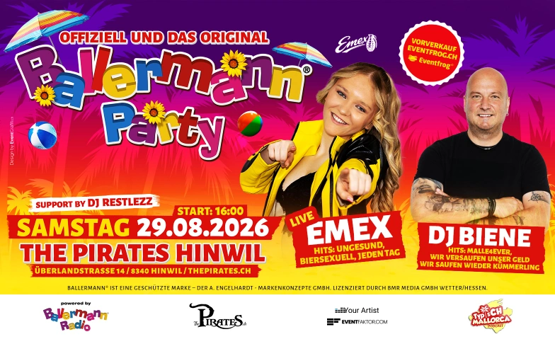 Ballermann Party - Day & Night The Pirates - Planet of Entertainment, Ueberlandstrasse 14, 8340 Hinwil Tickets