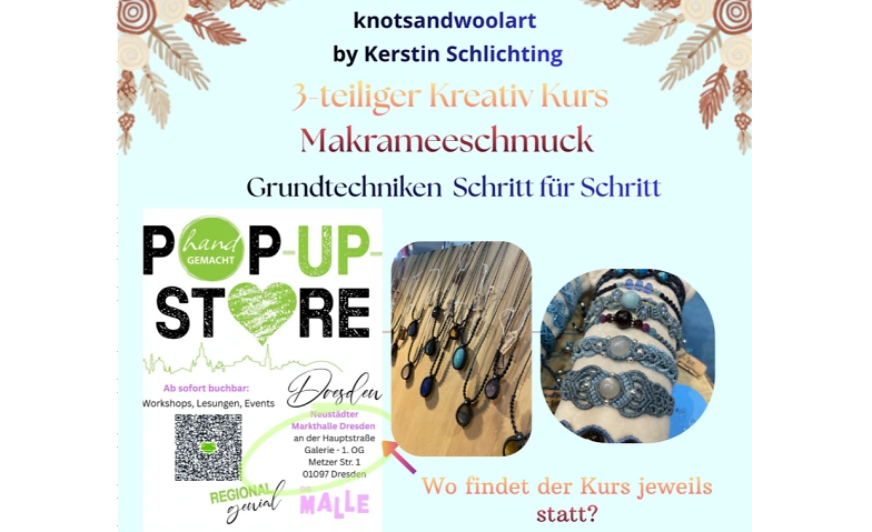 3-teiliger - Kreativ Kurs - Makrameeschmuck Grundtechniken Tickets