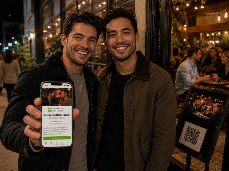 Paar entdeckt Dating-Event per Smartphone vor der Location
