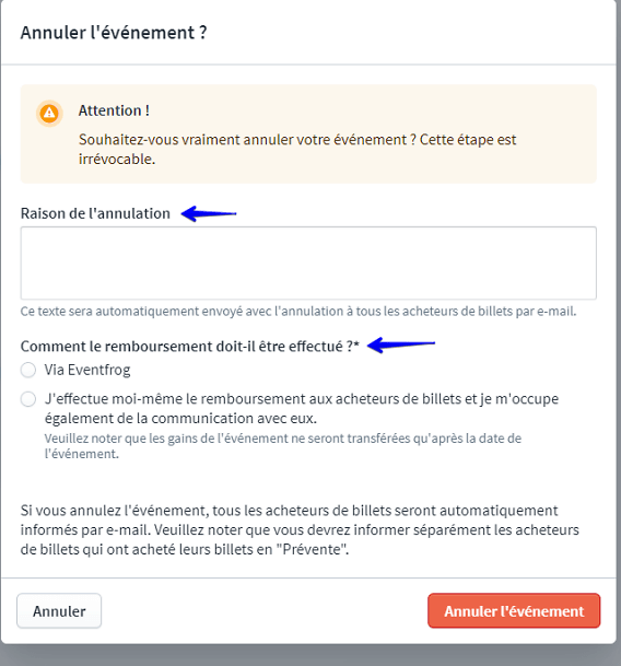 Annuler l'&eacute;v&eacute;nement