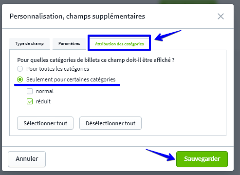 Attribution des cat&eacute;gories