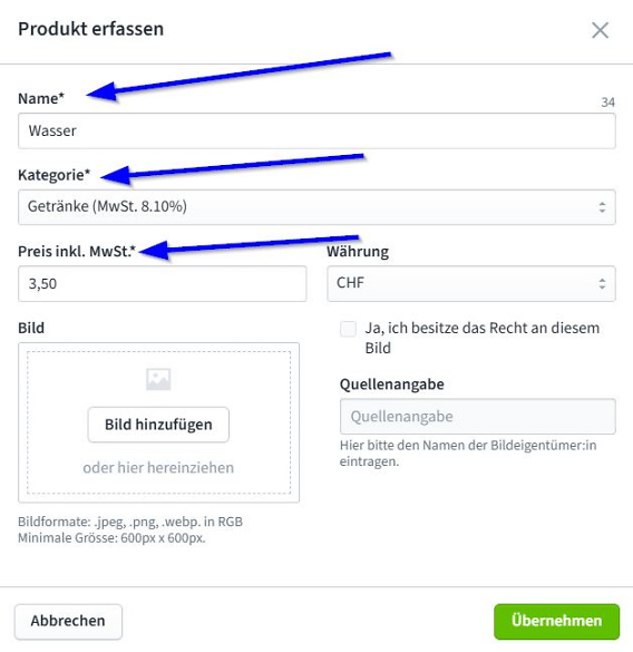 Cashless Produkt anlegen