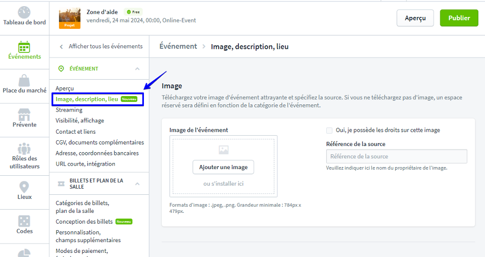 Comment saisir une image pour mon &eacute;v&eacute;nement