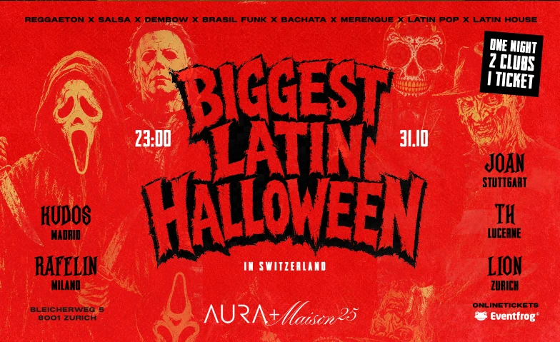 THE BIGGEST LATIN HALLOWEEN 2026 AURA Club Z&uuml;rich, Bleicherweg 5, 8001 Z&uuml;rich Billets