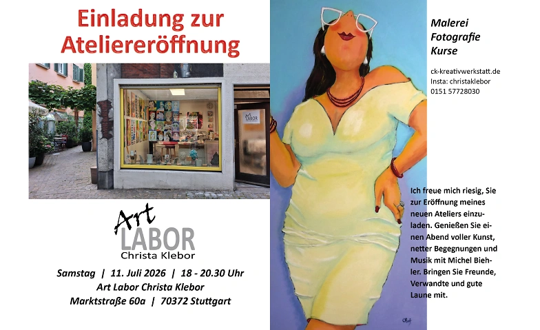 Eröffnung Atelier/Galerie am 11.7.2026, 18-20.30 Uhr