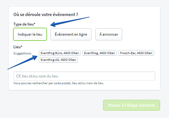 Nouvelle saisie d'&eacute;v&eacute;nement Lieu