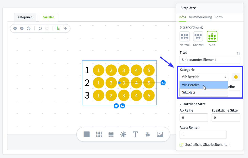 Saalplan Kategorie