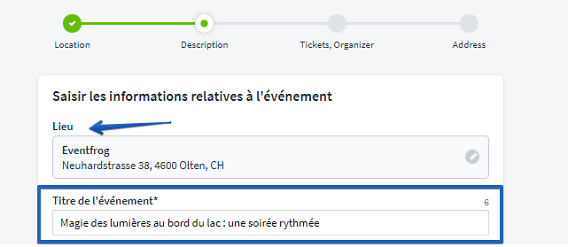 Saisir les informations relatives &agrave; l'&eacute;v&eacute;nement