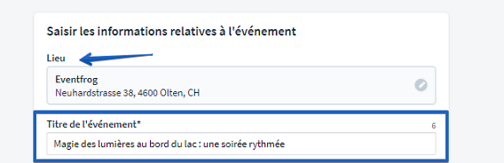 Saisir les informations relatives &agrave; l'&eacute;v&eacute;nement