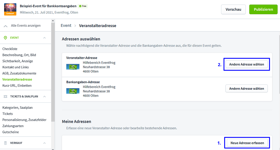 Veranstalter Adresse &auml;ndern