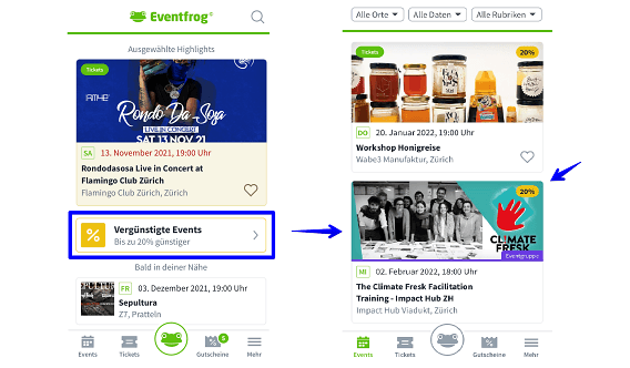 Verg&uuml;nstigte Events