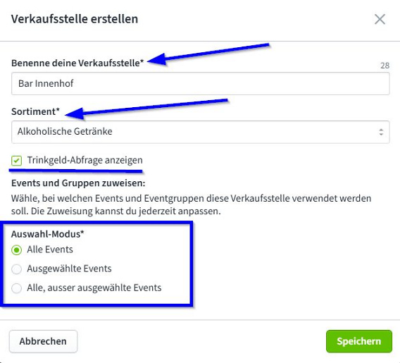 Verkaufsstellen anlegen