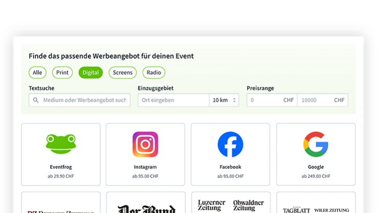 Eventwerbung entdecken und buchen