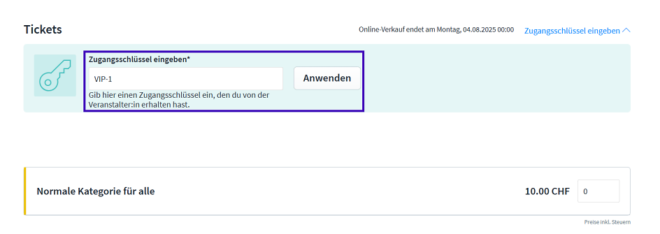 Zugangsschl&uuml;ssel 2025 CH 15